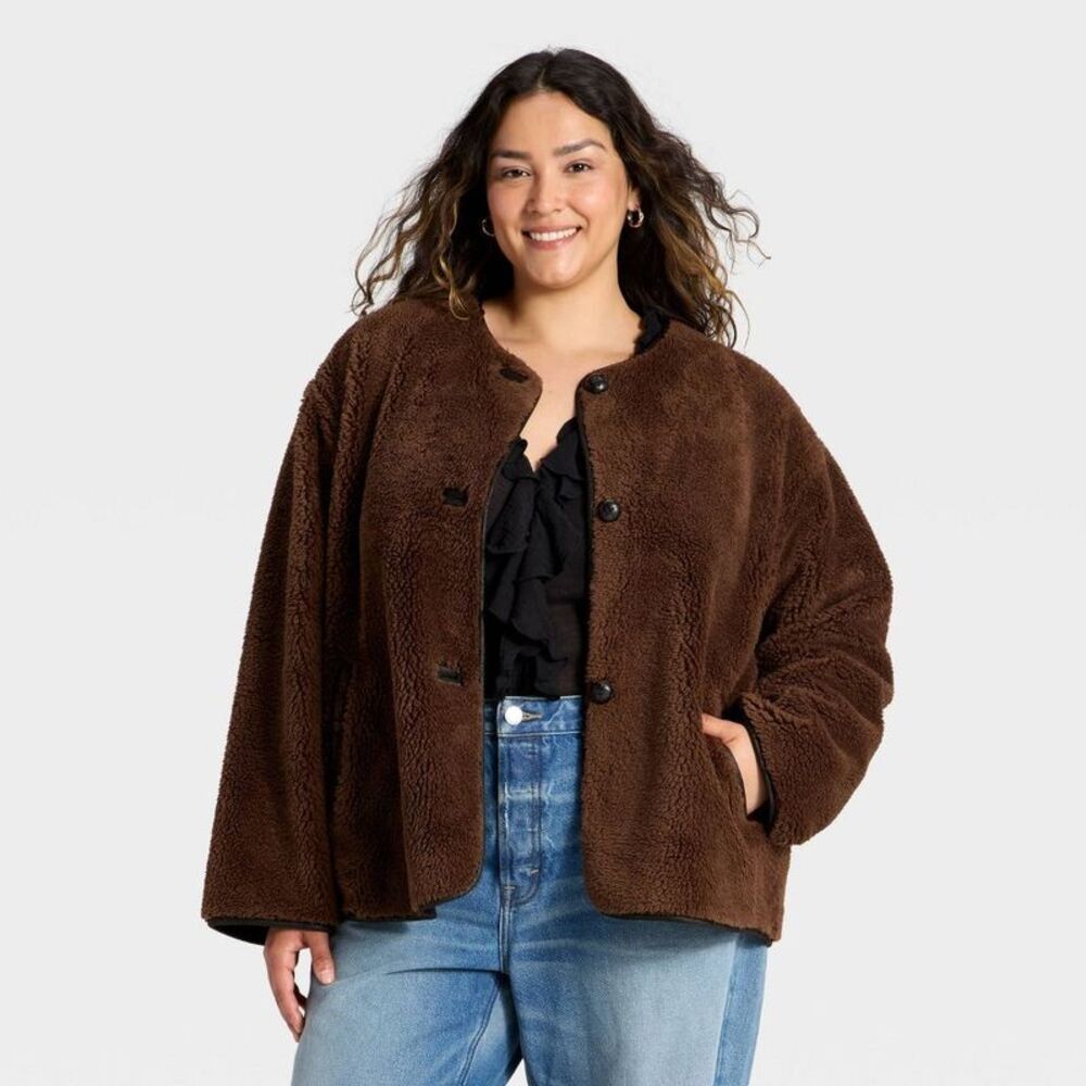 Women's Faux Sherling Coat - Universal Thread Dark Brown XXL